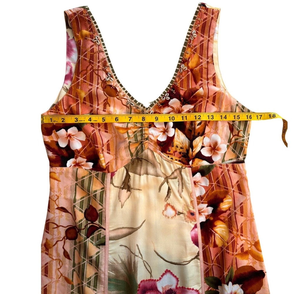 Boho Tropical Midi Dress XS Beaded Sequin Resort Cruise Vintage - Picture 8 of 9